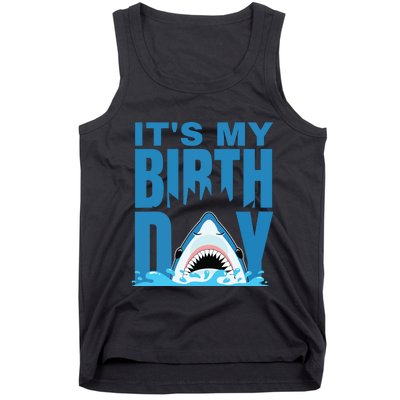 Blue Shark Birthday Shark Bite Its My Birthday Tank Top