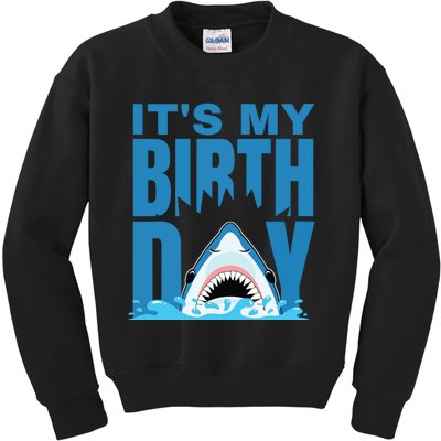 Blue Shark Birthday Shark Bite Its My Birthday Kids Sweatshirt