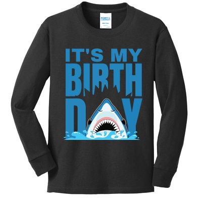 Blue Shark Birthday Shark Bite Its My Birthday Kids Long Sleeve Shirt