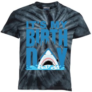 Blue Shark Birthday Shark Bite Its My Birthday Kids Tie-Dye T-Shirt