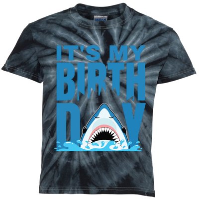 Blue Shark Birthday Shark Bite Its My Birthday Kids Tie-Dye T-Shirt