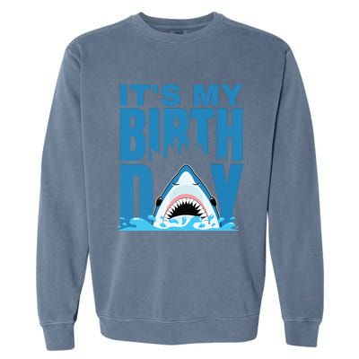 Blue Shark Birthday Shark Bite Its My Birthday Garment-Dyed Sweatshirt