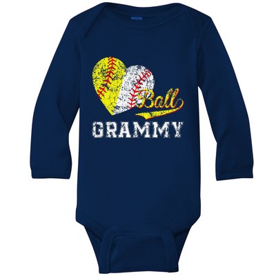 Baseball Softball Ball Heart Grammy Mother's Day Baby Long Sleeve Bodysuit