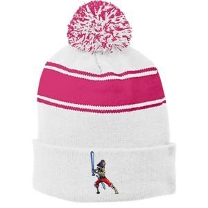 Baseball Skeleton Boy Pirate Baseball Halloween Stripe Pom Pom Beanie