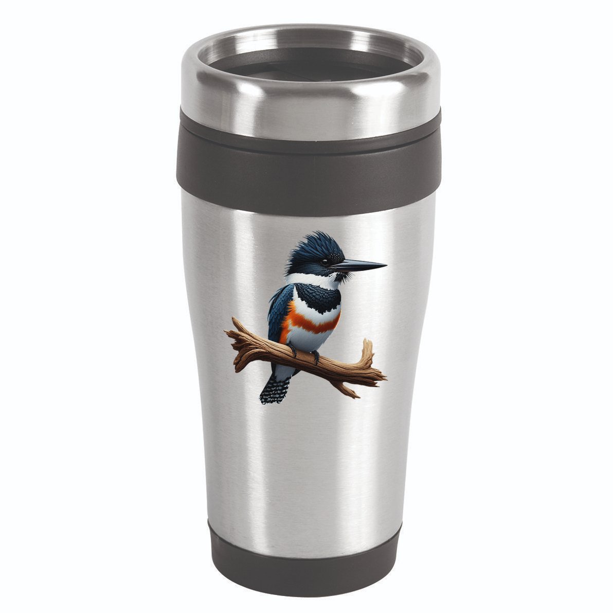 Bird Series. Belted Kingfisher Bird. ArtistS Rendition. 16oz Travel Tumbler