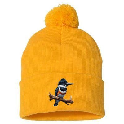 Bird Series. Belted Kingfisher Bird. ArtistS Rendition. Pom Pom 12in Knit Beanie