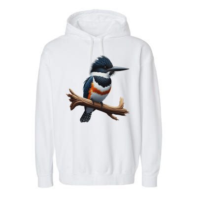 Bird Series. Belted Kingfisher Bird. ArtistS Rendition. Garment-Dyed Fleece Hoodie