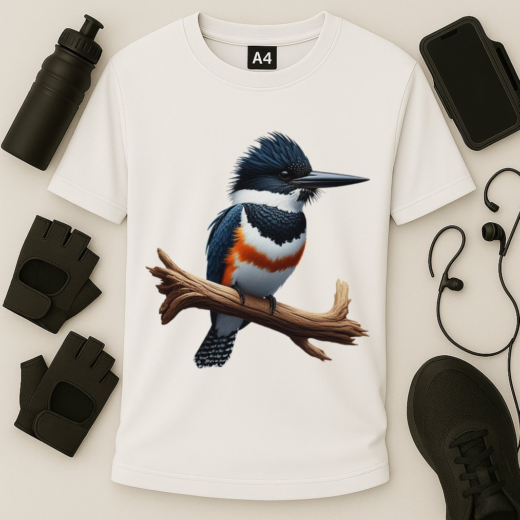 Bird Series. Belted Kingfisher Bird. ArtistS Rendition. Performance Shirt