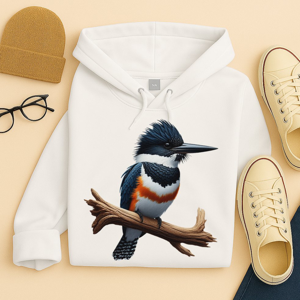 Bird Series. Belted Kingfisher Bird. ArtistS Rendition. Hoodie