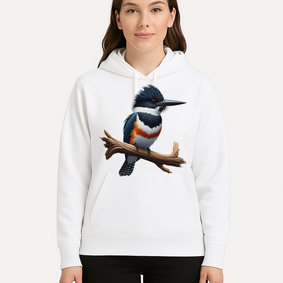 Bird Series. Belted Kingfisher Bird. ArtistS Rendition. Hoodie