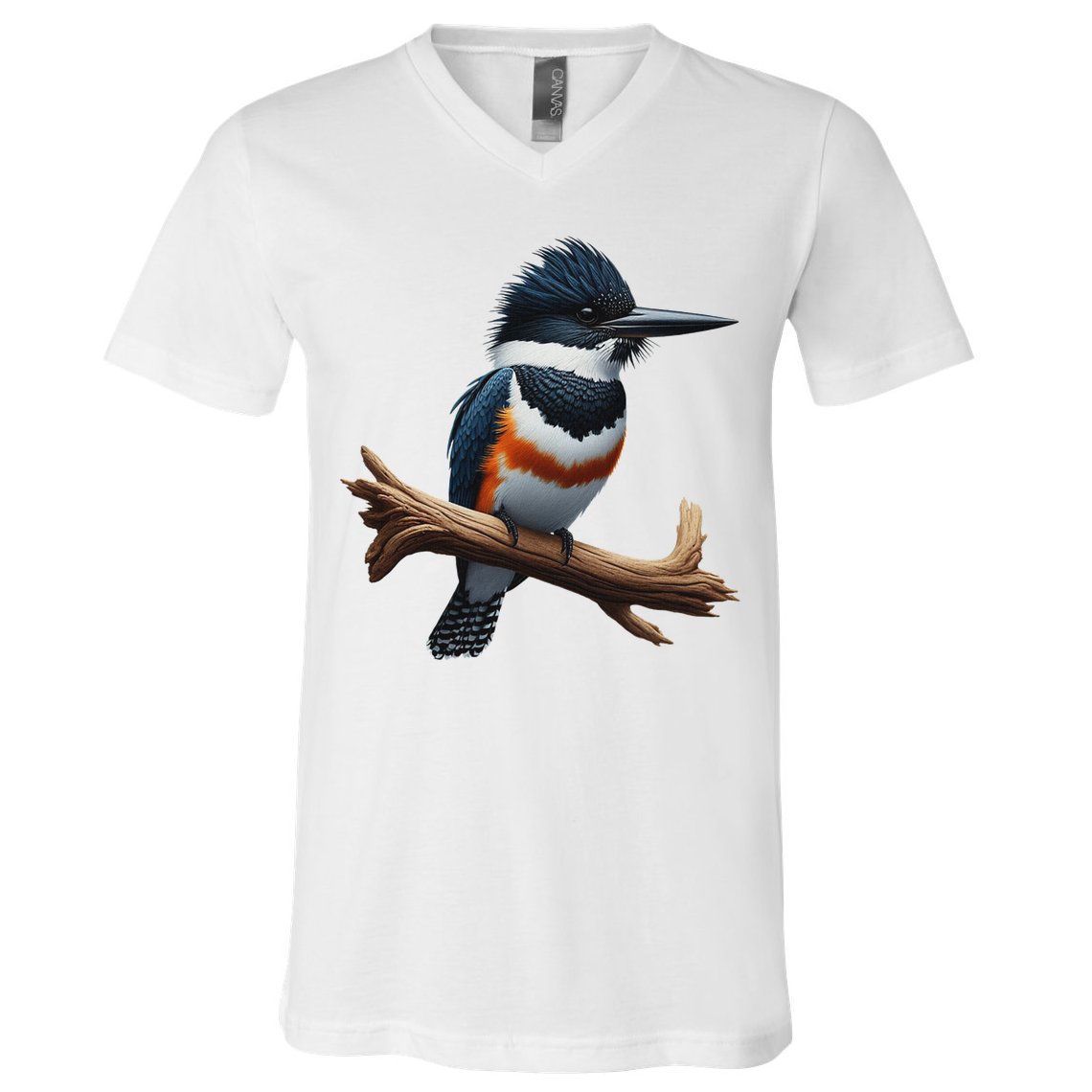 Bird Series. Belted Kingfisher Bird. ArtistS Rendition. V-Neck T-Shirt