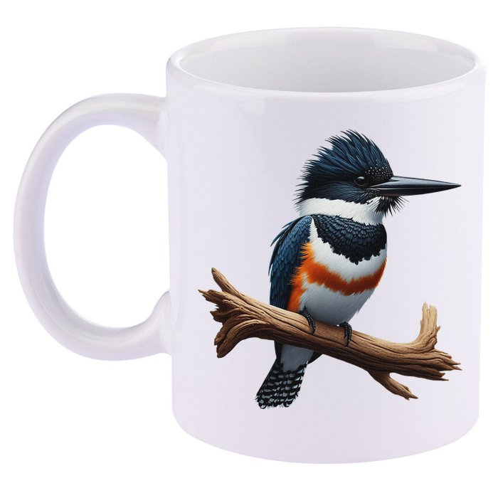 Bird Series. Belted Kingfisher Bird. ArtistS Rendition. 11oz C Handle Ceramic Mug