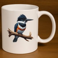 Bird Series. Belted Kingfisher Bird. ArtistS Rendition. 11oz C Handle Ceramic Mug