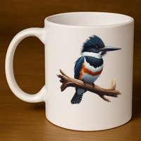 Bird Series. Belted Kingfisher Bird. ArtistS Rendition. 11oz C Handle Ceramic Mug