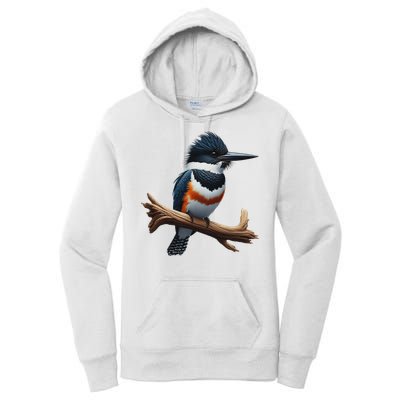 Bird Series. Belted Kingfisher Bird. ArtistS Rendition. Women's Pullover Hoodie