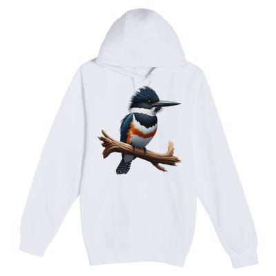 Bird Series. Belted Kingfisher Bird. ArtistS Rendition. Premium Pullover Hoodie