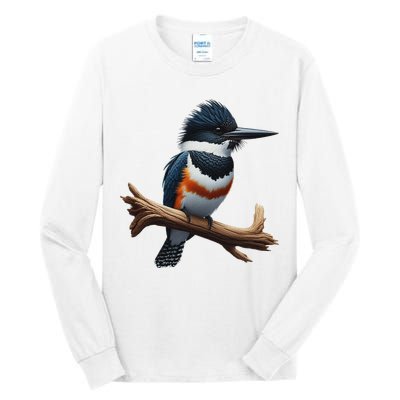 Bird Series. Belted Kingfisher Bird. ArtistS Rendition. Tall Long Sleeve T-Shirt