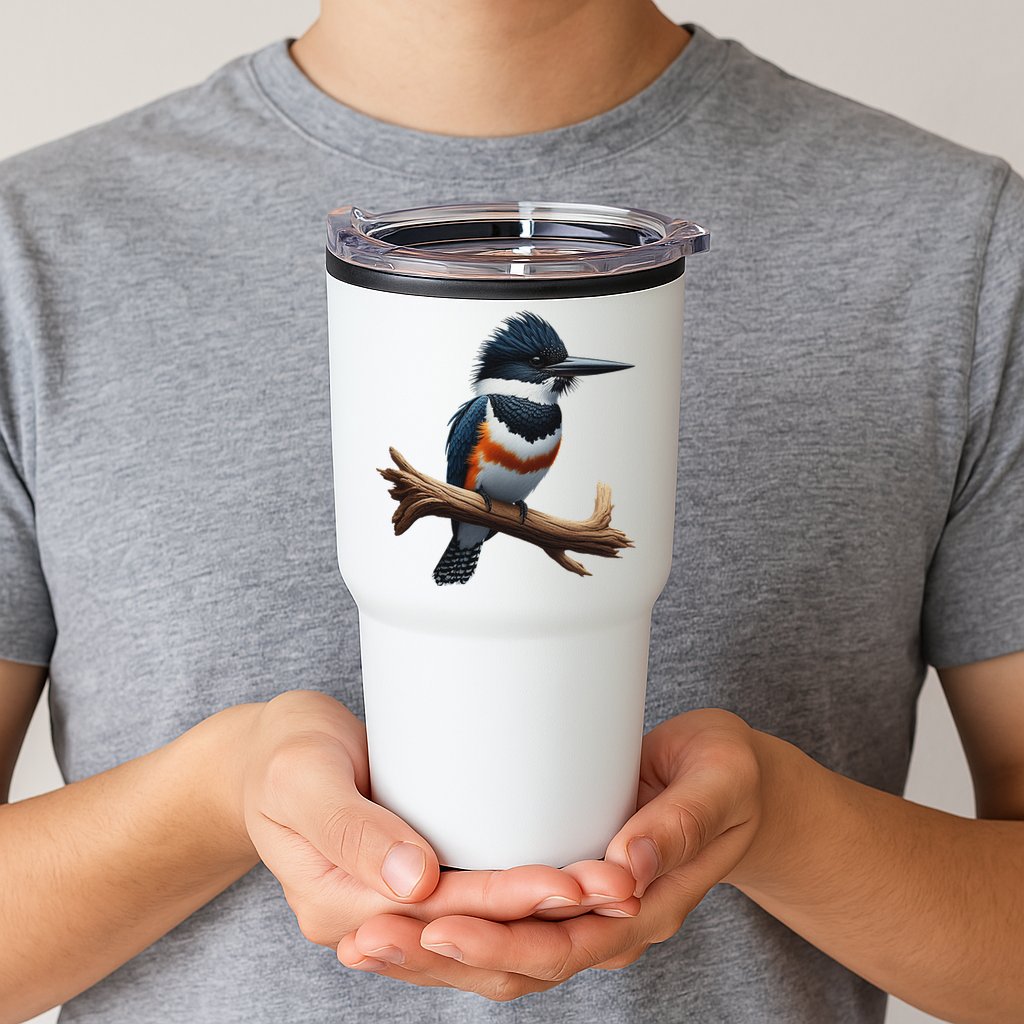 Bird Series. Belted Kingfisher Bird. ArtistS Rendition. Tumbler