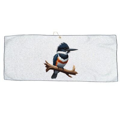Bird Series. Belted Kingfisher Bird. ArtistS Rendition. Large Microfiber Waffle Golf Towel