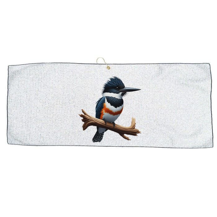 Bird Series. Belted Kingfisher Bird. ArtistS Rendition. Large Microfiber Waffle Golf Towel