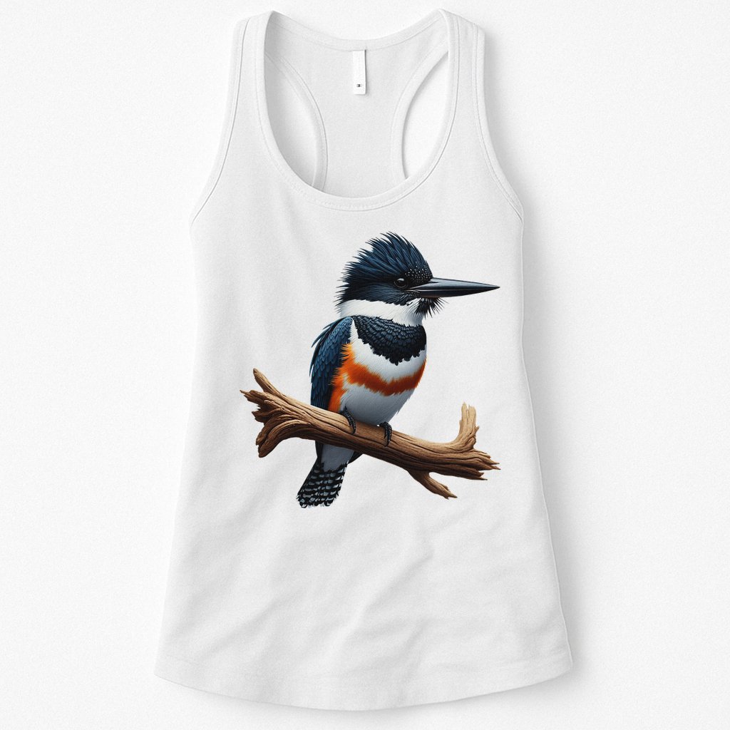 Bird Series. Belted Kingfisher Bird. ArtistS Rendition. Womens Tank Top