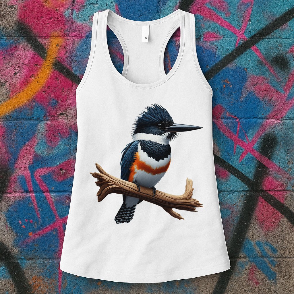 Bird Series. Belted Kingfisher Bird. ArtistS Rendition. Womens Tank Top