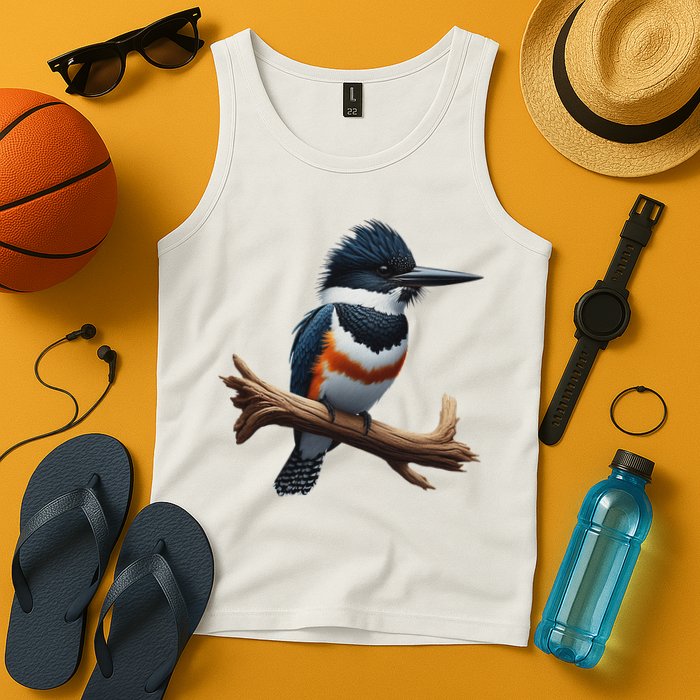 Bird Series. Belted Kingfisher Bird. ArtistS Rendition. Tank Top