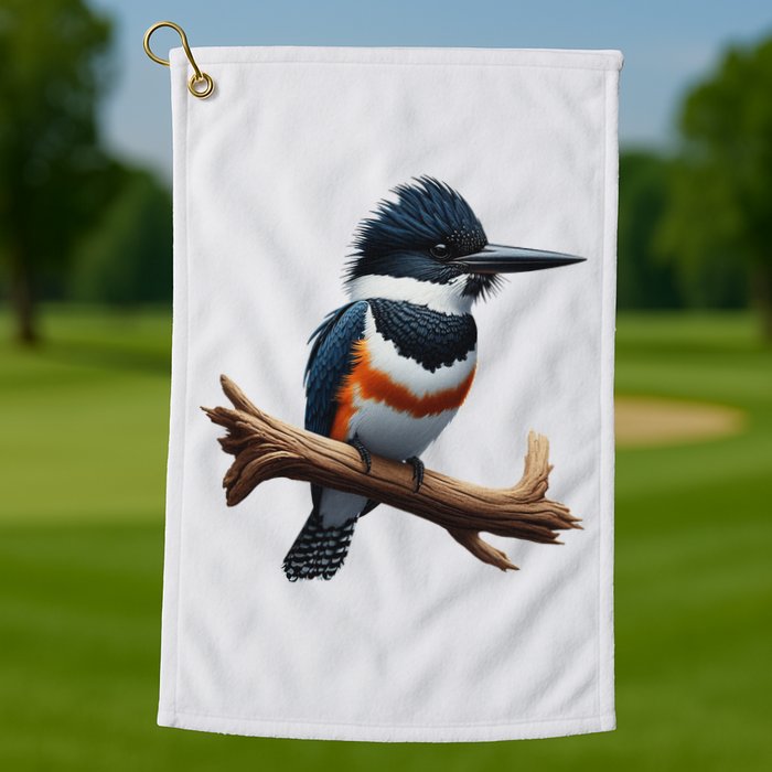 Bird Series. Belted Kingfisher Bird. ArtistS Rendition. Golf Towel