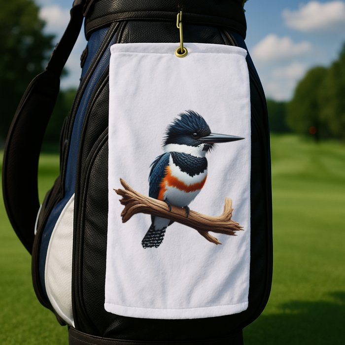 Bird Series. Belted Kingfisher Bird. ArtistS Rendition. Golf Towel