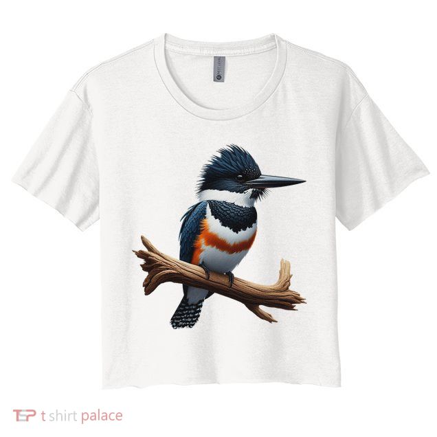 Bird Series. Belted Kingfisher Bird. ArtistS Rendition. Crop Top
