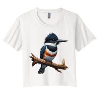 Bird Series. Belted Kingfisher Bird. ArtistS Rendition. Crop Top