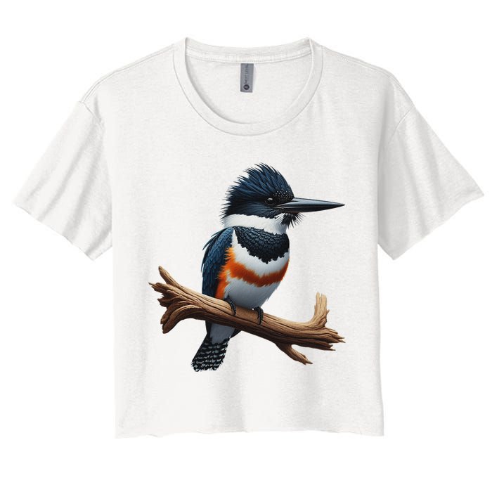 Bird Series. Belted Kingfisher Bird. ArtistS Rendition. Crop Top