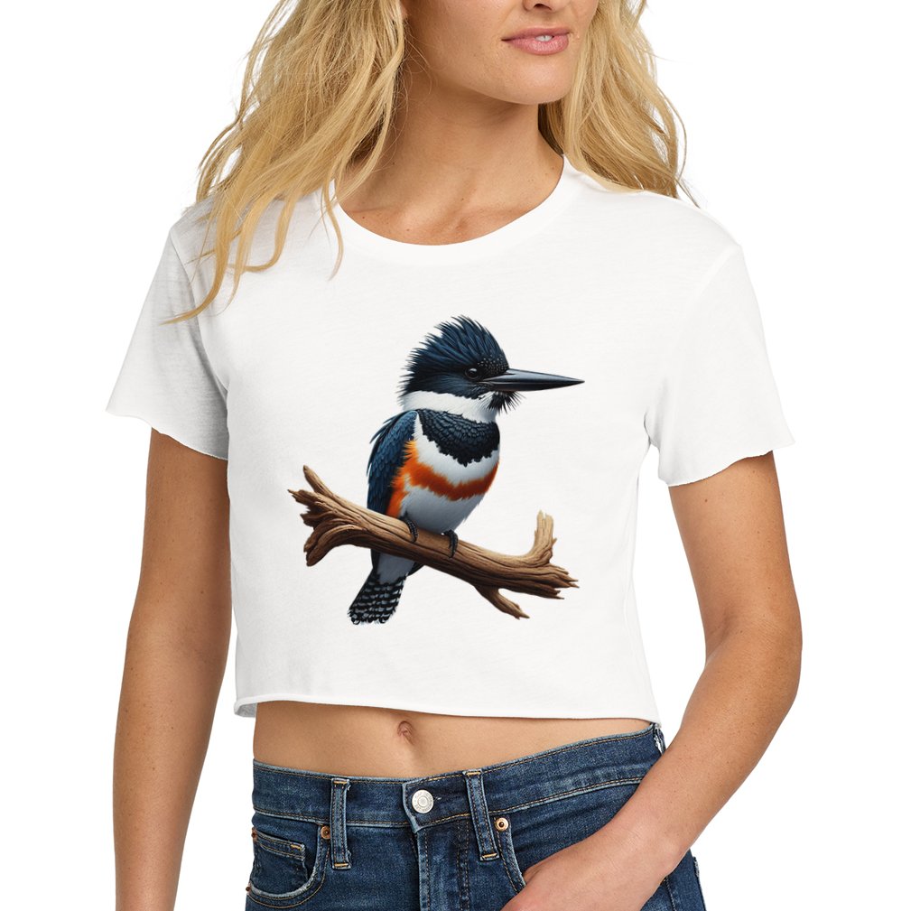 Bird Series. Belted Kingfisher Bird. ArtistS Rendition. Crop Top