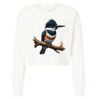 Bird Series. Belted Kingfisher Bird. ArtistS Rendition. Cropped Pullover Crew