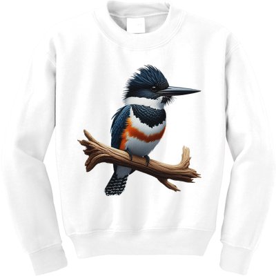 Bird Series. Belted Kingfisher Bird. ArtistS Rendition. Kids Sweatshirt