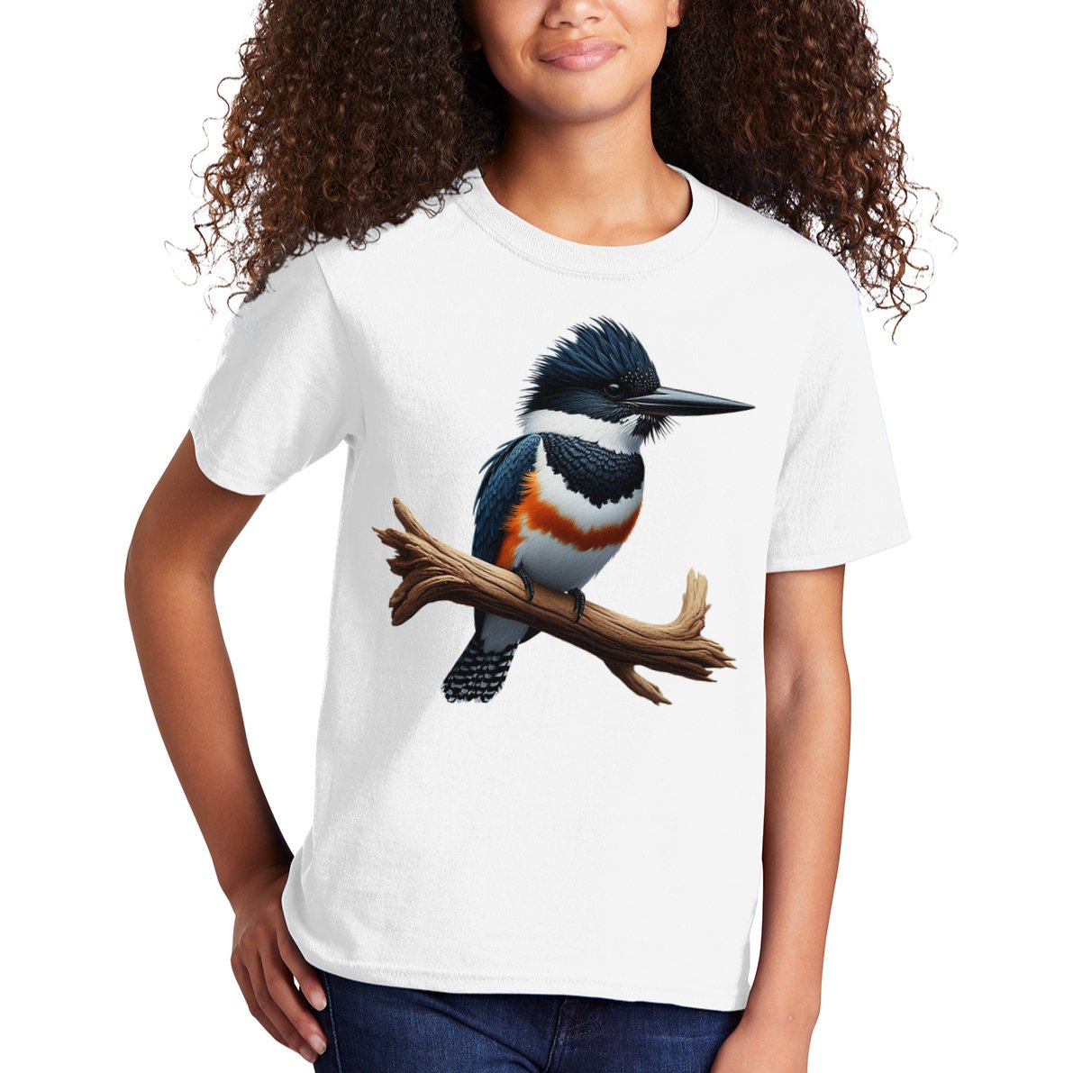 Bird Series. Belted Kingfisher Bird. ArtistS Rendition. Kids T-Shirt