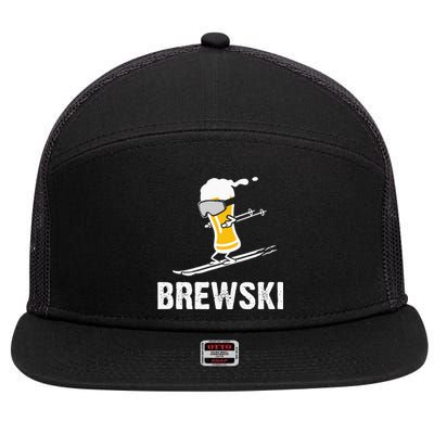 Brewski Skiing Beer 7 Panel Mesh Trucker Snapback Hat