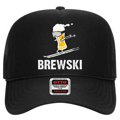 Brewski Skiing Beer High Crown Mesh Back Trucker Hat