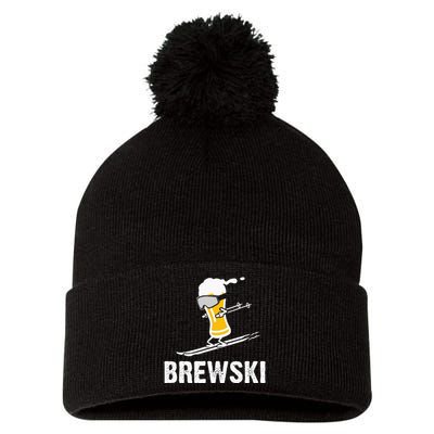 Brewski Skiing Beer Pom Pom 12in Knit Beanie