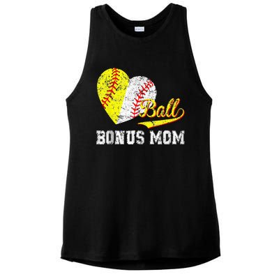 Baseball Softball Ball Heart Bonus Mom Mother's Day Ladies PosiCharge Tri-Blend Wicking Tank