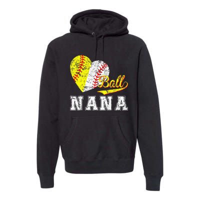 Baseball Softball Ball Heart Nana for Mother's Day Premium Hoodie