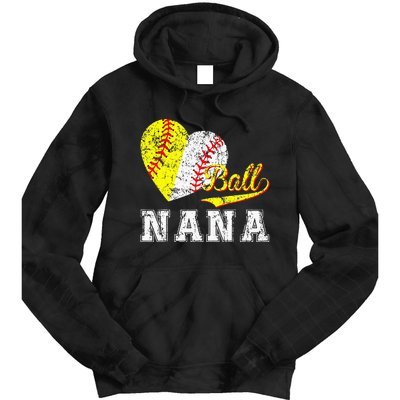 Baseball Softball Ball Heart Nana for Mother's Day Tie Dye Hoodie