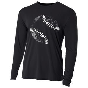 Baseball Silhouette, Baseball Ball Cooling Performance Long Sleeve Crew