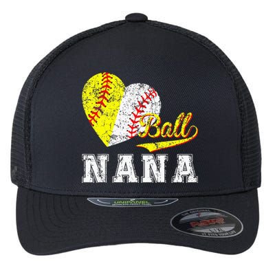 Baseball Softball Ball Heart Nana Mother's Day Flexfit Unipanel Trucker Cap