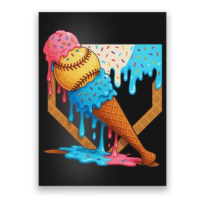 Baseball Sister Brother Drip Ice Cream Baseball Game Day Poster