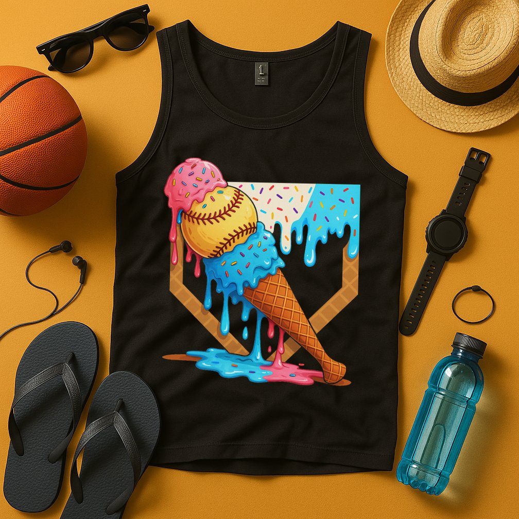 Baseball Sister Brother Drip Ice Cream Baseball Game Day Tank Top