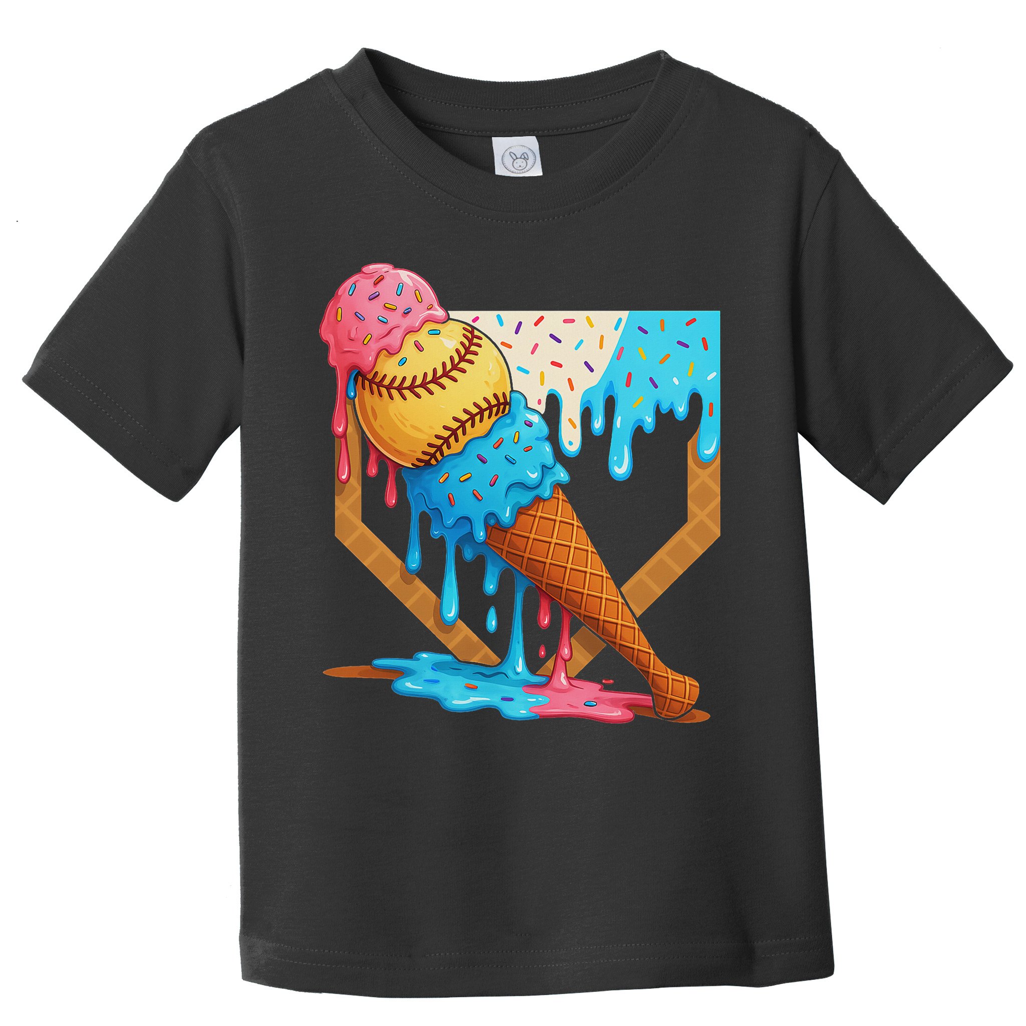 Baseball Sister Brother Drip Ice Cream Baseball Game Day Toddler T-Shirt
