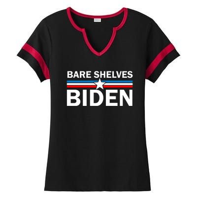 Bare Shelves Biden Conservative Liberal Impeach USA Flag Ladies Halftime Notch Neck Tee