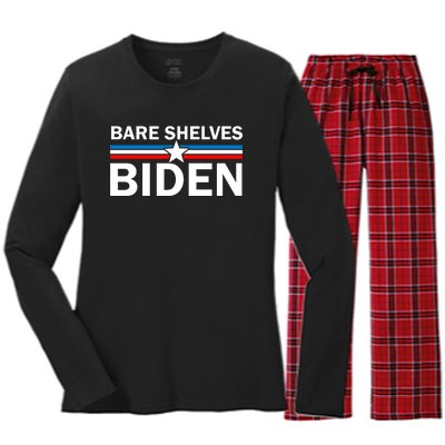 Bare Shelves Biden Conservative Liberal Impeach USA Flag Women's Long Sleeve Flannel Pajama Set 