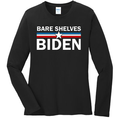 Bare Shelves Biden Conservative Liberal Impeach USA Flag Ladies Long Sleeve Shirt